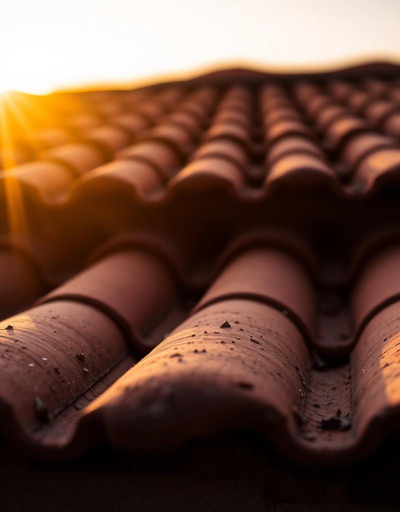 Professional asphalt shingle roofing installation at golden hour